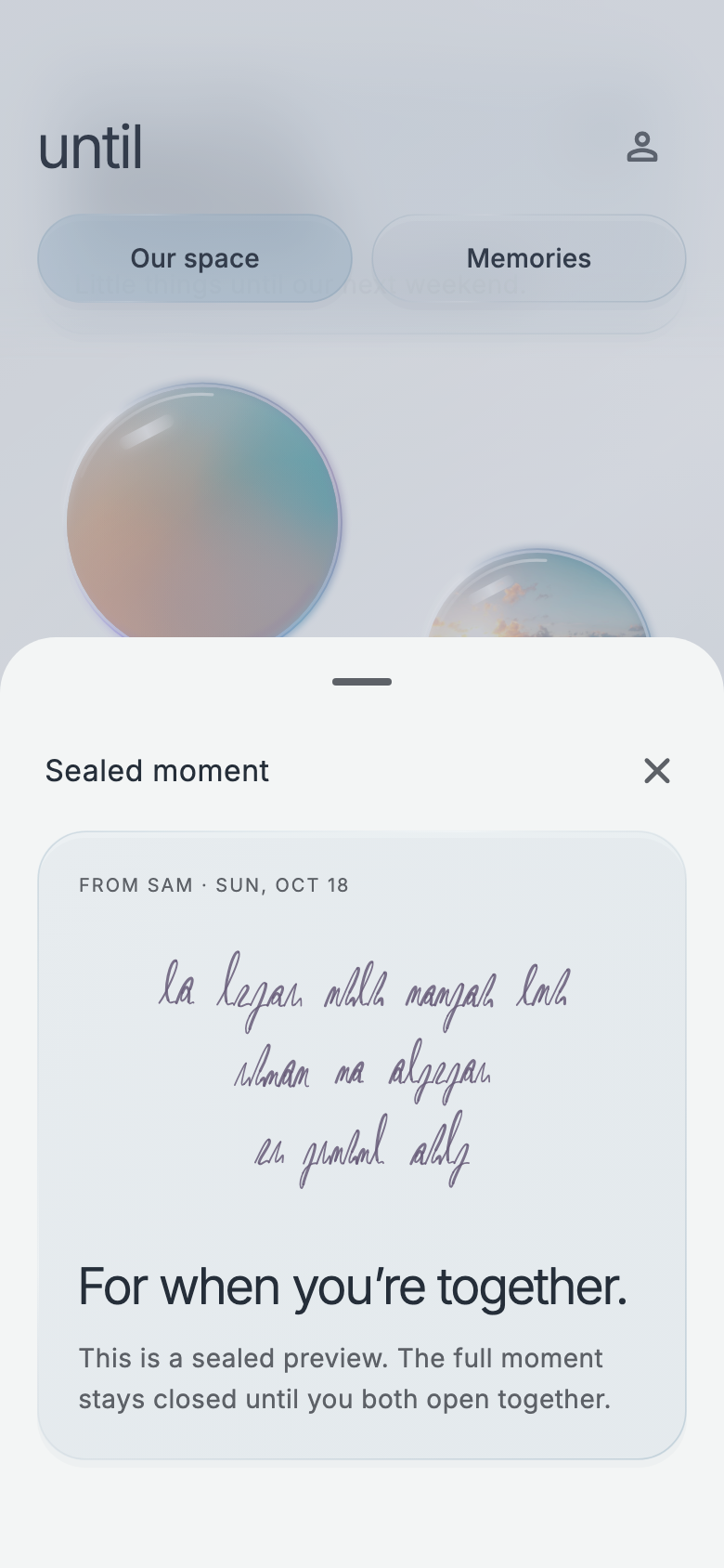A sealed note in Until, waiting to be opened together.